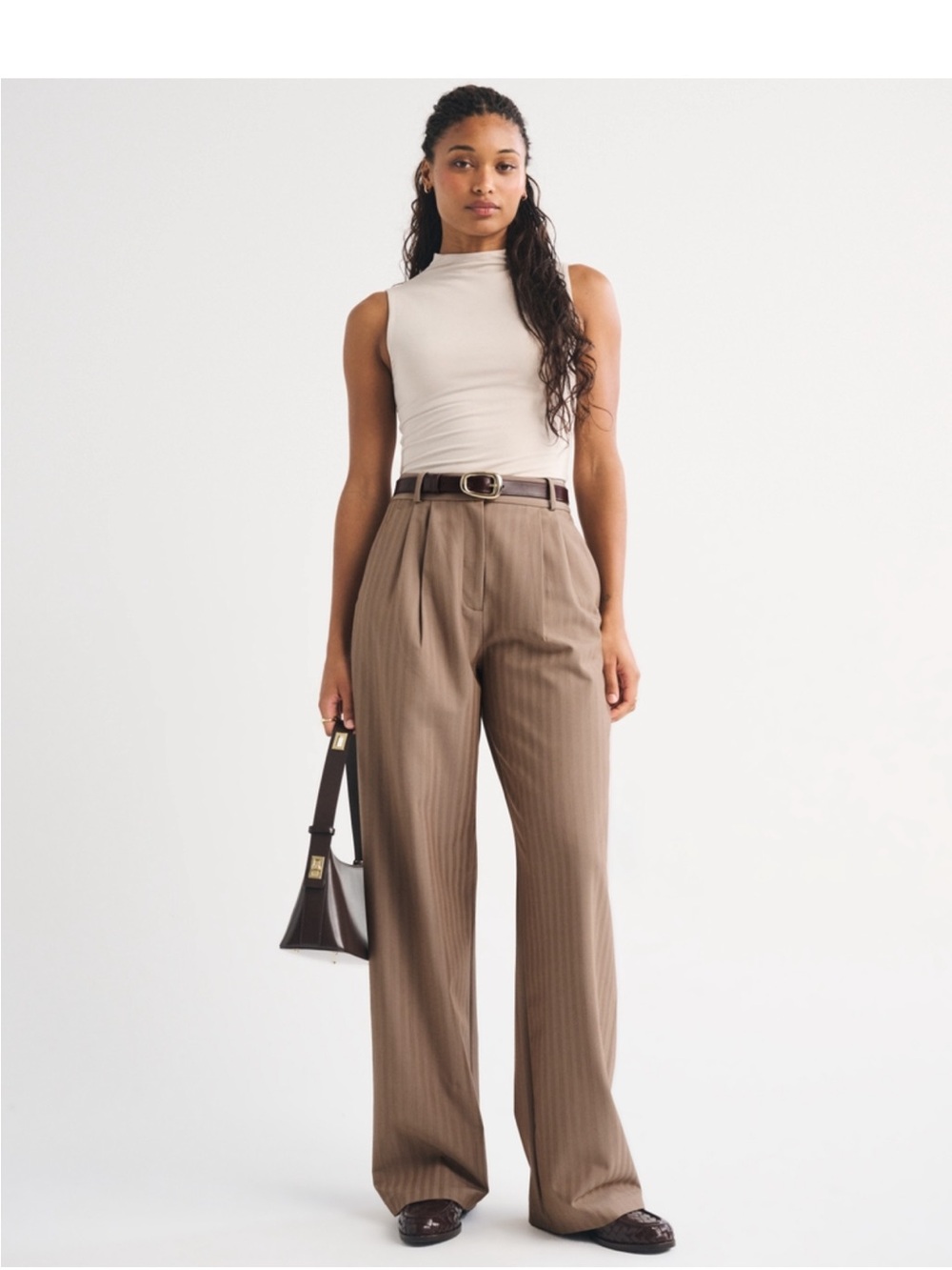 Abercrombie & Fitch Brown Pinstripe Wide-Leg Trousers